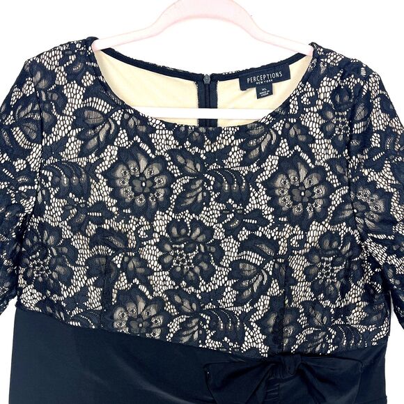 Perceptions Black Dress Lace Bodice Womens SZ XL Fit & Flare Cocktail party - Picture 5 of 12
